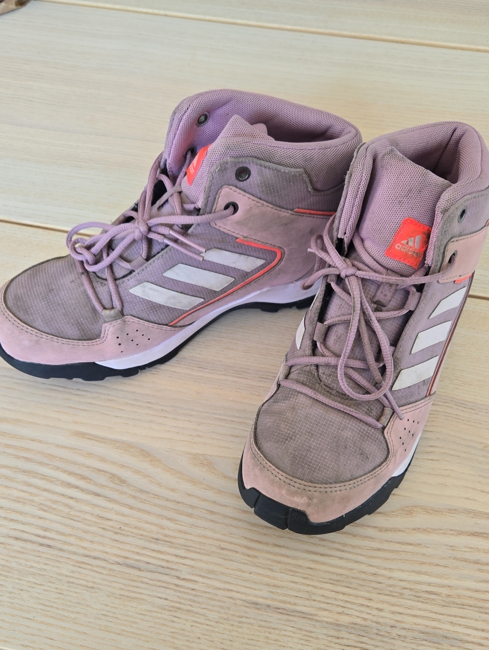 adidas Women’s Mauve Lace-Up High-Top Boots with White Stripes